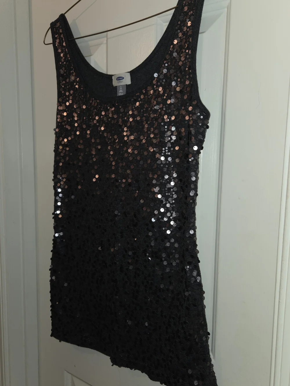 Old Navy Women's Charcoal Sequin Sleeveless Tank Top Sparkle Camisole. Size L. - Picture 7 of 12